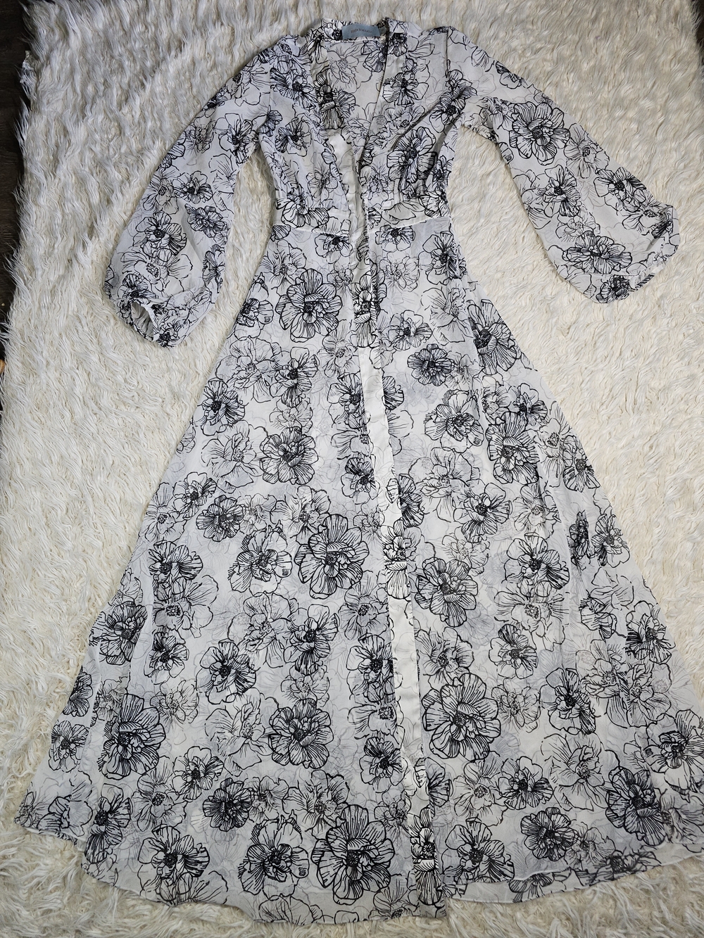 SILVIA TCHERASSI Floral Long Sleeve Maxi Dress - Black & White.